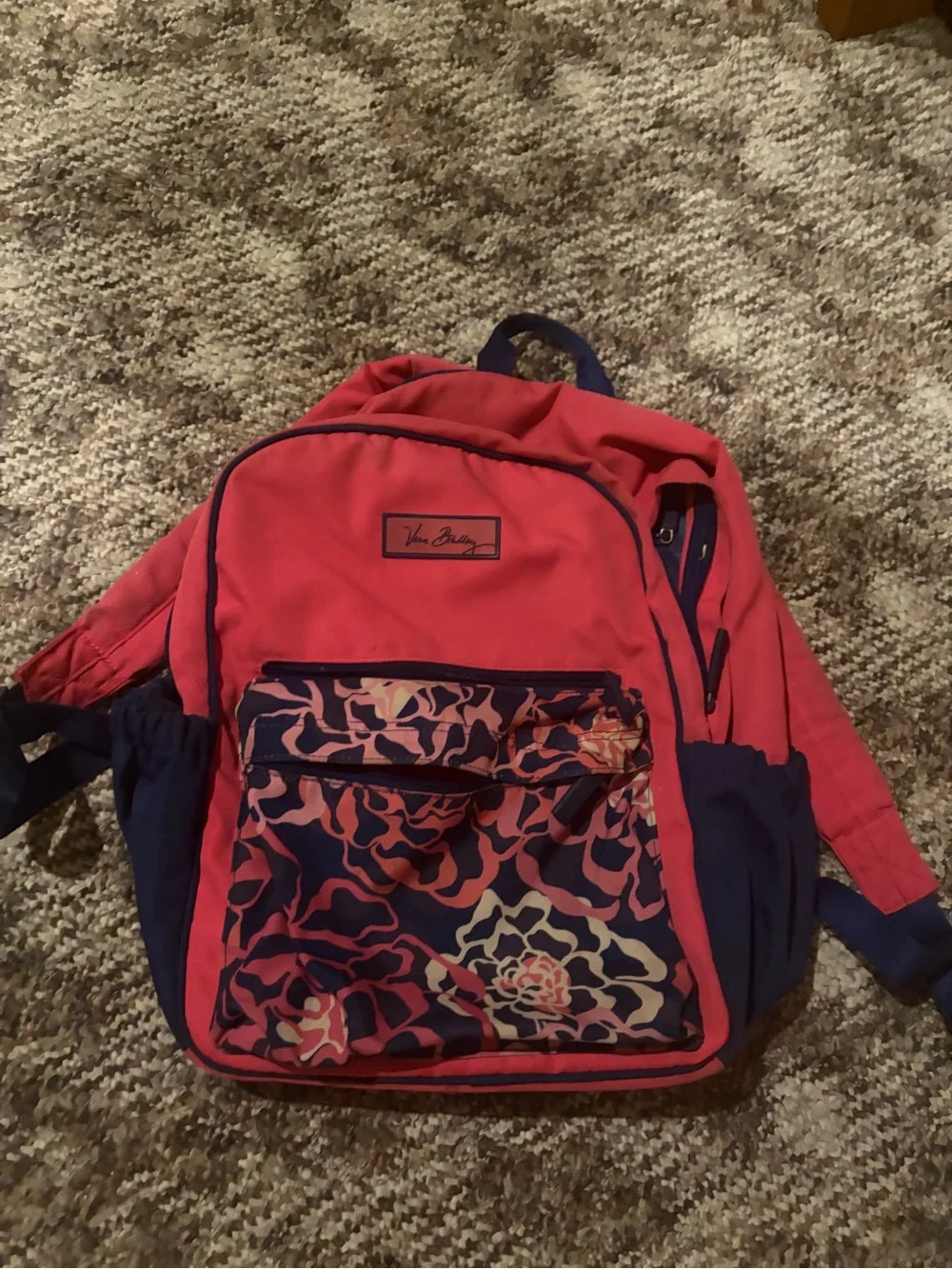 Vera Bradley Navy Floral Backpack with Pink and Cream Accents